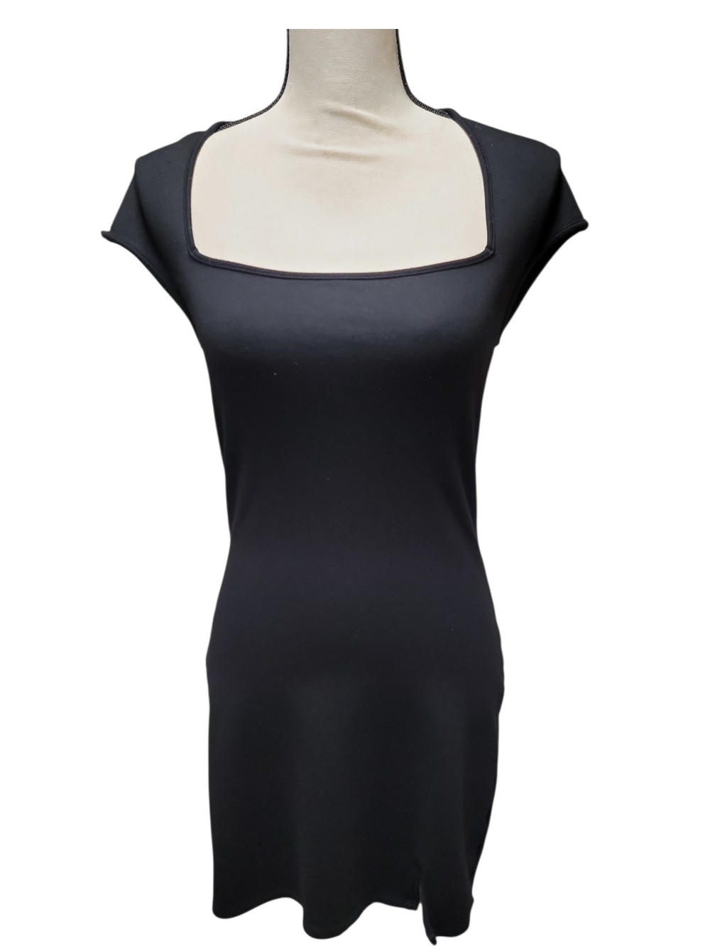 Divided Black Square Neck Cap Sleeve Slip Dress
